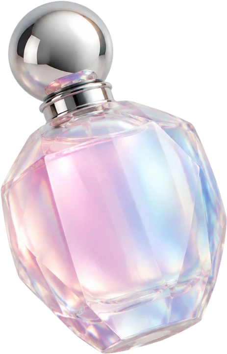 An iridescent scent bottle
